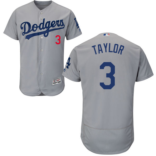 Dodgers #3 Chris Taylor Grey Flexbase Authentic Collection Stitched MLB Jersey
